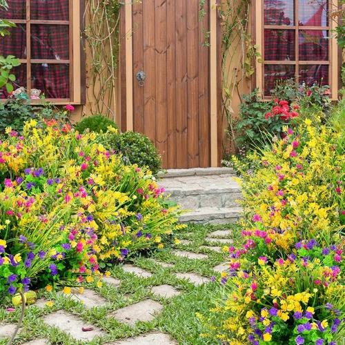 Miniatura 7 de 36 paquetes de flores artificiales para exteriores, resistentes a los rayos UV, flores falsas de plástico, arbustos sintéticos, plantas