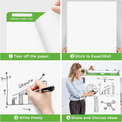Miniatura 3 de Almohadillas adhesivas de caballete de 20 x 23 pulgadas, paquete de 3 hojas de papel de anclaje para profesores, papel autoadhesivo con parte Blanco