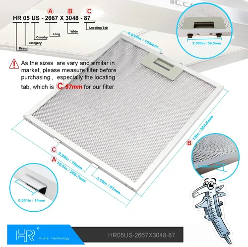 Miniatura 2 de Reemplazo de filtro de campana extractora W10169961A mejorado, se adapta a Whirlpool, Ikea, Kitchen Aid, Jenn Air, filtro de grasa de campana