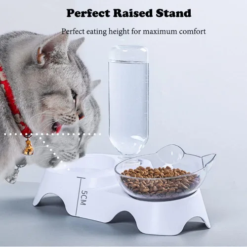 Miniatura 4 de Cuencos dobles para perros y gatos, antivómitos, cuencos elevados para comida para gatos con soporte elevado inclinado de 15° y dispensador