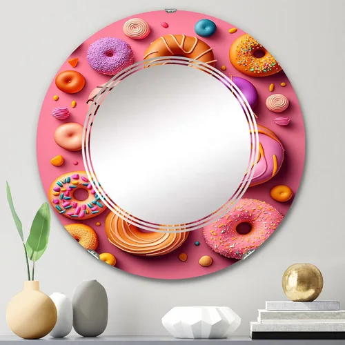 Miniatura 2 de Espejo de pared de Food Donuts, espejo moderno ovalado, espejo de baño rosa redondo, espejo de tocador de donas de alimentos, irresistibles delicias