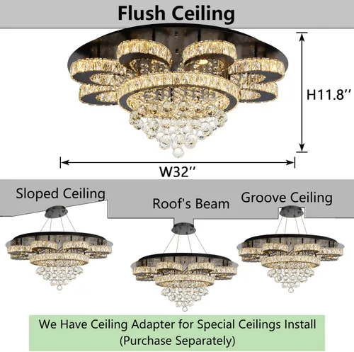 Miniatura 2 de HAIXIANG Lámpara de araña moderna para sala de estar, lámparas de araña glamurosas, lámpara de techo con control remoto, luces regulables, 32 Negro