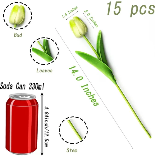 Miniatura 2 de SITUMEIZI 15 piezas de flores blancas artificiales, tulipanes artificiales de poliuretano de 14 pulgadas a granel para el hogar, cocina, Pascua