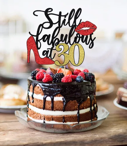 Miniatura 3 de Still Fabulous at 30 - Decoración para tartas de feliz cumpleaños de 30 años, tacones altos de reina con labios rojos grandes, decoración