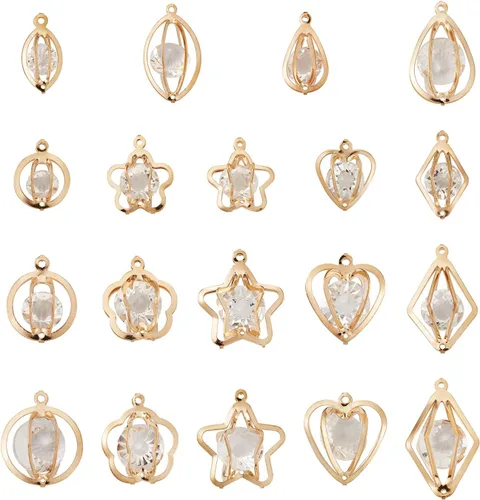 Miniatura 12 de Cheriswelry Colgantes de corazón de diamantes de imitación de oro claro, colgante de aleación colgante de cristal brillante, abalorios de flores 3