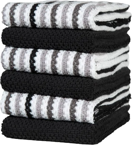 Miniatura 25 de Toallas de cocina de 16 x 26 pulgadas, paquete de 6 paños de cocina grandes de algodón, diseño de rayas de palomitas de maíz, altamente absorbentes