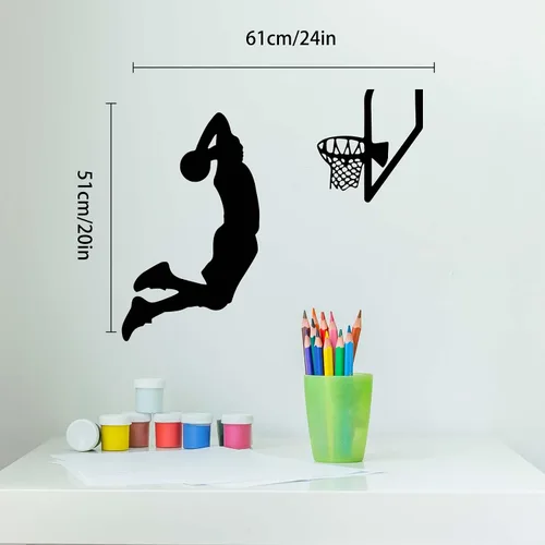 Miniatura 2 de CEYAZYE Calcomanías de pared de vinilo de silueta de jugadores de baloncesto, decoración de baloncesto, decoración de pared, arte de pared