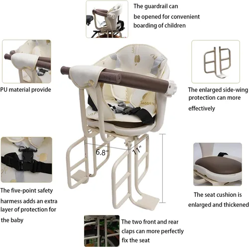 Miniatura 2 de Asiento de bicicleta para niños, asiento trasero de bicicleta de bebé, asiento trasero para niños, soporte de seguridad para bicicleta de adulto