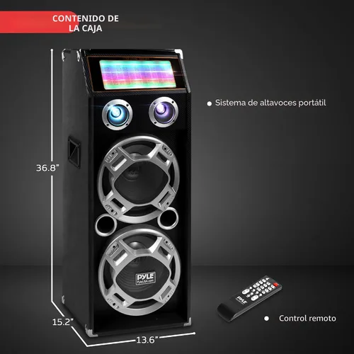 Miniatura 7 de Pyle psufm1035 a Bluetooth 1000 W de 2 Vías sistema de altavoces con lector de tarjetas SD, radio FM, AUX entrada de 0.14 pulgadas y luces