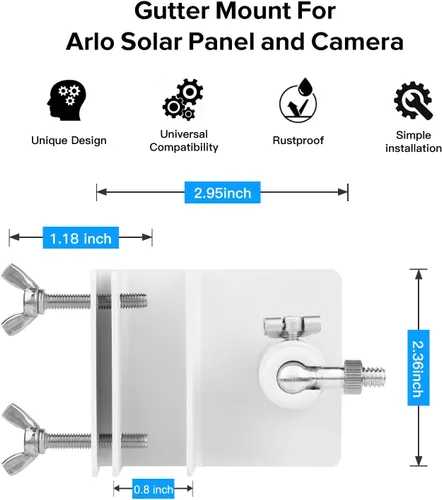 Miniatura 3 de Paquete de 2 soportes de canalón compatibles con el panel solar Arlo Essential, Arlo Pro 5S/Pro 4/Pro 3/Pro 2/Ultra 2/Ultra/Panel solar, ángulo