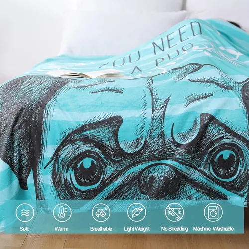 Miniatura 2 de Manta de Carlino de Amor, Manta de Cachorro Lindo Súper Suave, Manta de Peluche de Carlinos, Regalos para Amantes de los Perros, Mujeres y Adultos