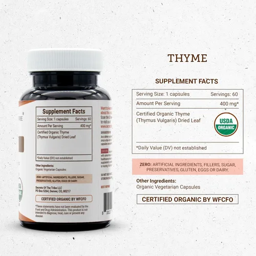 Miniatura 4 de Secrets of the Tribe Tomillo 60 Cápsulas, 400 mg, USDA Organic Thyme (Thymus Vulgaris) Hoja Seca (60 Cápsulas)