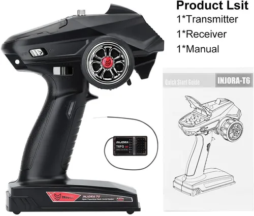 Miniatura 6 de INJORA Transmisor RC 2.4GHz 6CH Controlador y receptor con giroscopio remoto receptor interior para 1/8 1/10 RC Coche Barco Tanques Crawler TRX4