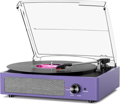 Miniatura 10 de Tocadiscos de vinilo con receptor Bluetooth integrado y 2 altavoces estéreo, 3 velocidades y 3 tamaños, tocadiscos retro portátil para Naranja
