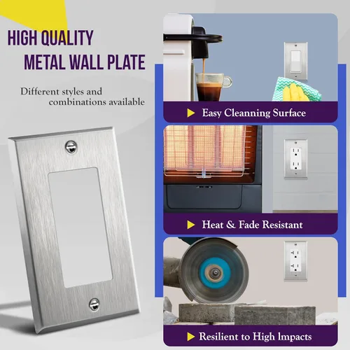 Miniatura 4 de ENERLITES Placa decorativa de pared metálica para interruptor o receptáculo, resistente a la corrosión, tamaño de 1 banda, 4.50 x 2.76 pulgadas
