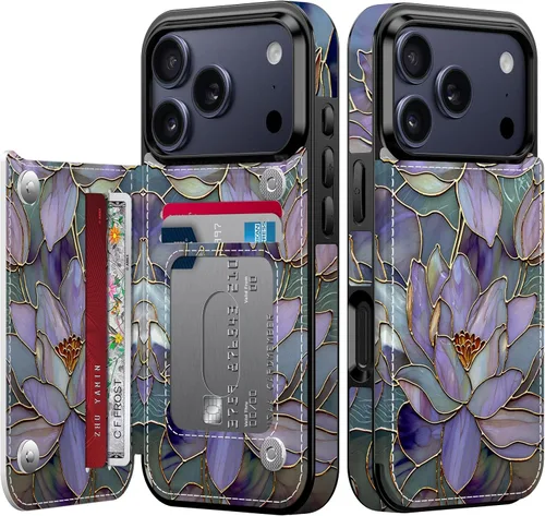 Miniatura 54 de FUNMIKO Funda tipo cartera para iPhone 13 con tarjetero, bloqueo RFID, protección de grado militar y obras de arte impresas con rayos UV, cierre