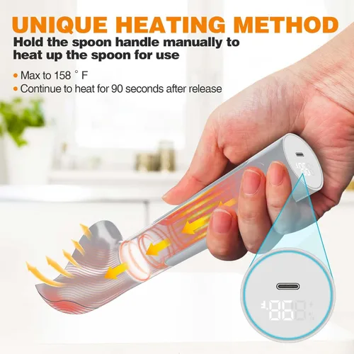 Miniatura 3 de Cuchara de helado calentada recargable, impermeable, cuchara eléctrica para helado duro, recargable con pantalla LED, calienta a 158 °F para tiendas