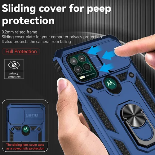 Miniatura 6 de Funda para Moto G Stylus 5G (2021) con cubierta deslizante para cámara y [2 paquetes] a prueba de explosiones, soporte de anillo giratorio de 360°