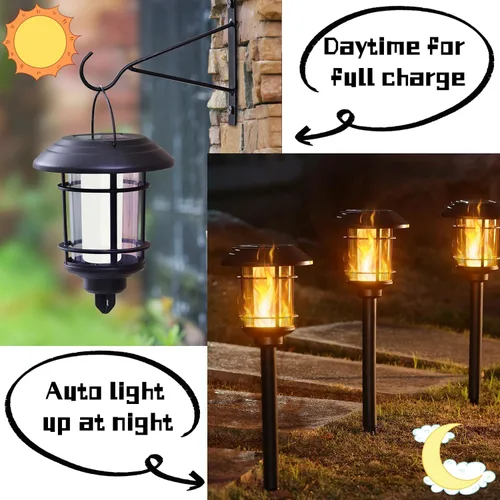 Miniatura 3 de Dynaming 6 unidades de luces de antorcha de llama solar al aire libre, luz de jardín de llama parpadeante de doble uso para Halloween, linternas