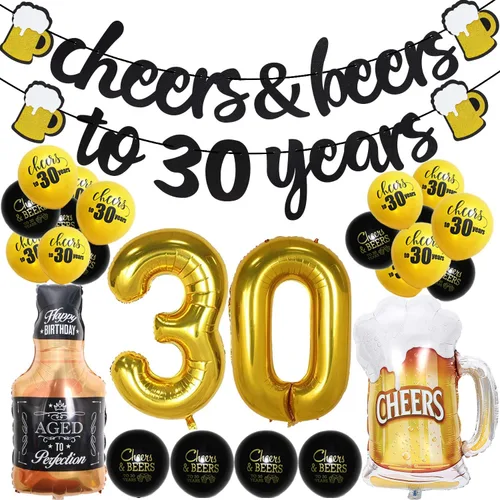 Miniatura 9 de 21st Birthday Anniversary Decorations for Men Women (Black Gold) Gold Foil Balloon, Cheers Cup Foil Balloon for Wedding Anniversary Party Supplies