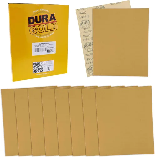Miniatura 10 de Dura-Gold Papel de lija dorado prémium de 9 x 11 pulgadas, 2 hojas de lijado de grano 320, 80, 120, 150, 220, 10 en total, para carpintería