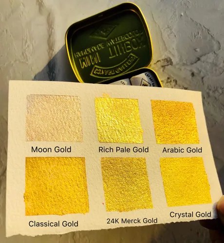 Miniatura 3 de Juego de 6 pinturas de acuarela metálicas, color dorado brillante, calidad de artista, perfecto para adultos, estudiantes, aficionados (Earth Golden)