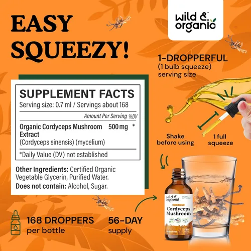 Miniatura 3 de Wild & Organic Cordyceps Tintura - Extracto de hongo Cordyceps Sinensis para apoyo inmunológico y energético - Suplemento líquido de hongos - Gotas