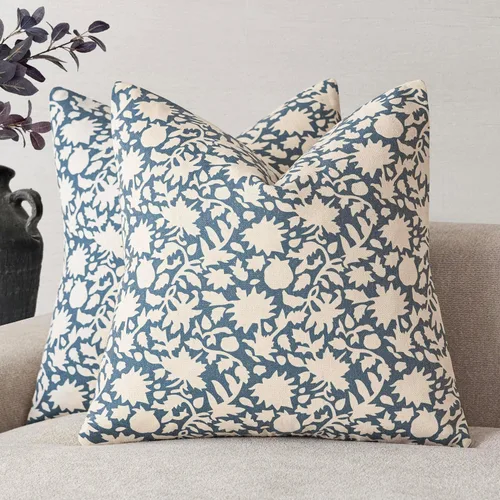 Miniatura 26 de Foindtower - Juego de 2 fundas de almohada decorativas con flores neutras estilo farmhouse, fundas de almohada boho para sofá, sofá cama