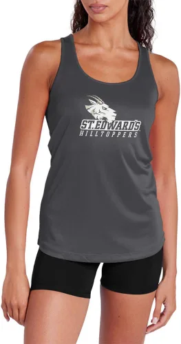 Miniatura 454 de Camiseta deportiva sin mangas oficial de la NCAA Collegiate para mujer, con espalda cruzada, logotipo primario, colección carbón