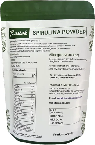 Miniatura 3 de Raslok Polvo de espirulina pura, apoyo inmunológico y antioxidantes, sin relleno y sin OMG, rico en proteína vegana (3.52 onzas)