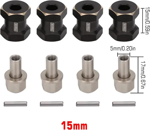 Miniatura 2 de INJORA Hub hexagonal RC de 0.472 in, ruedas de latón, extensión de cubo hexagonal, adaptador de unidad hexagonal negra para 1/10 RC Crawler Axial
