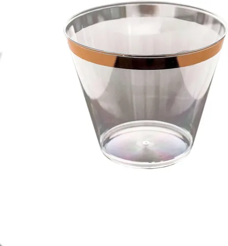 Miniatura 6 de Efavormart - Juego de 12 vasos de plástico de oro rosa de 10 onzas, diseño de borde para decoración de boda