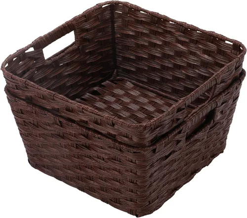 Miniatura 8 de Onlytak Cestas de almacenamiento de mimbre, cestas para estantes, papel higiénico, cestas de almacenamiento tejidas para organizar, marrón, 12 x 12