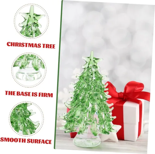 Miniatura 9 de Mini figura de árbol de Navidad, decoración de escritorio de cristal para alegría, diseño de árbol de Navidad iluminado para decoración festiva Verde