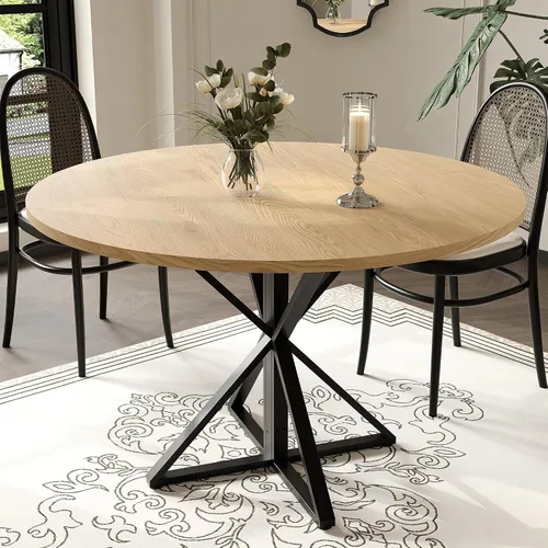 Miniatura 10 de GarveeHome Mesa de comedor redonda para 4-6, 47.2 pulgadas, mesa de cocina de granja con almacenamiento, mesas de comedor circulares para cocina