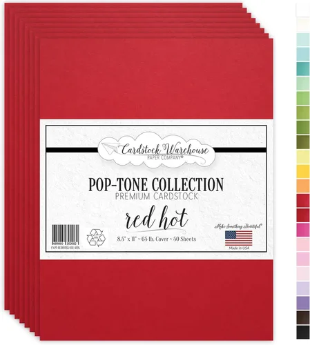 Cardstock Warehouse Pop-Tone - Papel de cartulina rojo vivo, 50 hojas, 8.5 x 11 pulgadas, 65 libras, 175 GSM, cartulina roja de alta calidad para