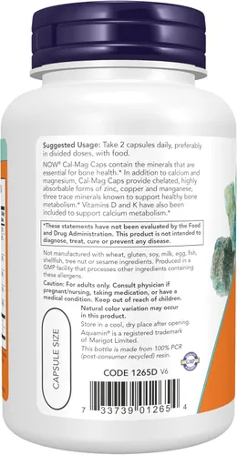 Miniatura 3 de NOW Suplementos, Cal-Mag con zinc, cobre, manganeso y vitamina D, 120 cápsulas