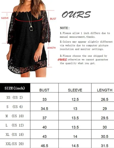 Miniatura 5 de OURS Mini vestido suelto de encaje con hombros descubiertos y manga de 34 para mujer