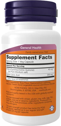 Miniatura 2 de NOW Foods Suplementos, PQQ 40 mg con 200 mg de ácido alfa lipoico, fuerza extra, 50 cápsulas vegetales