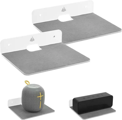Miniatura 11 de Estantes flotantes pequeños para altavoces, paquete de 2 estantes de pared, soporte de altavoz para altavoz, estante de exhibición de cámara web