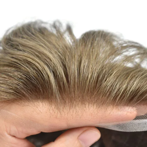 Miniatura 3 de Toupee para hombres Cabello humano real francés encaje sistema de reemplazo de encaje frontal nudo blanqueado para hombre Toupee Hair Pieces Natural