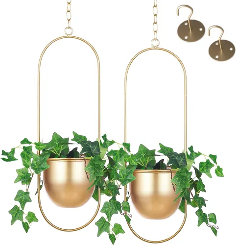 Miniatura 12 de Shineloha - Paquete de 2 macetas colgantes para plantas de interior con maceta de 5.5 pulgadas + gancho de techo, maceta colgante negra, colgador