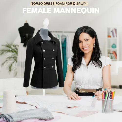 Miniatura 7 de Maniquí de torso maniquí con soporte para maniquíes de altura ajustable, cuerpo femenino, muestra mujeres para coser trípode de madera, base