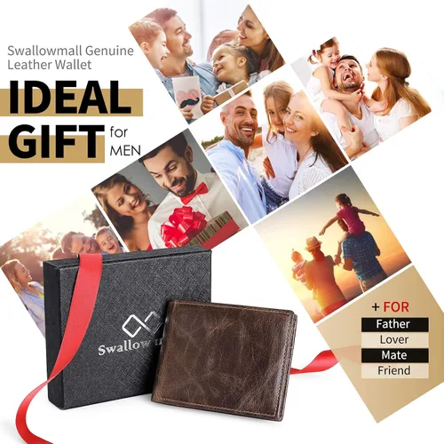 Miniatura 7 de Swallowmall Mens Wallet RFID Genuine Leather Slim Bifold Wallets For Men Removable ID Windows 11 Cards Holders Gift Box
