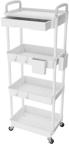 Miniatura 26 de Carrito rodante de 3 niveles con cajón, carrito de servicio REBECAT hecho de organizador de almacenamiento multifuncional para cocina, baño, sala