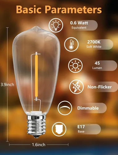 Miniatura 2 de Bombillas de Repuesto LED Edison ST40, 10 Bombillas de Luz Transparentes de 0.6 Vatios, Bombillas LED para Cadena de Luces, Bombillas de Repuesto