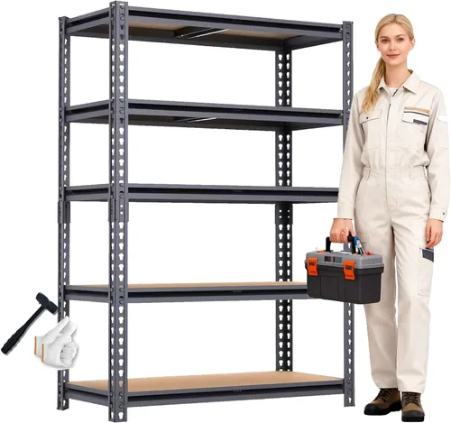 Estantería de garaje, estantes de almacenamiento de metal de 2400 libras, estante resistente de 12 x 28 x 60 pulgadas, estante ajustable, estantes