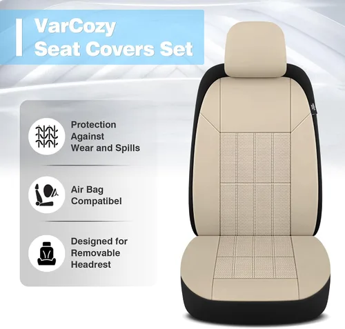 Miniatura 2 de VarCozy Juego de fundas para asientos delanteros de automóvil de piel sintética, fundas universales para asientos delanteros de automóvil, fundas