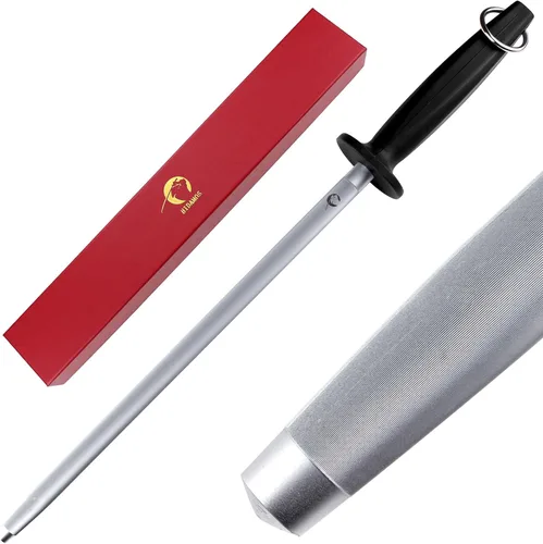 Miniatura 7 de Varilla de acero magnetizado de 12 pulgadas mejorada de gran dureza profesional para cuchillos de cocina, barra de afilado plana con caja de regalo