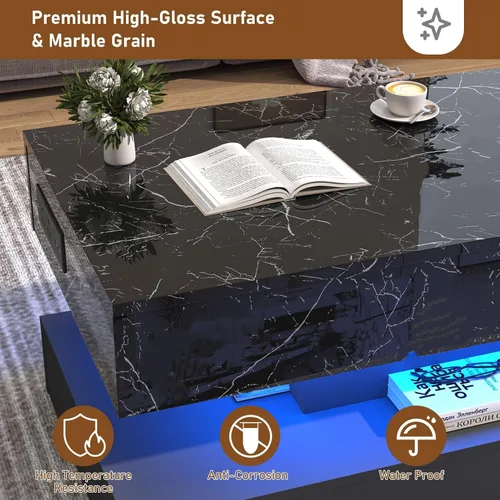 Miniatura 3 de chartustriable Mesa de Centro Grande de 39.4" con Tapa Elevable y Estación de Carga, Mesa Central LED Moderna de Alto Brillo con Compartimento